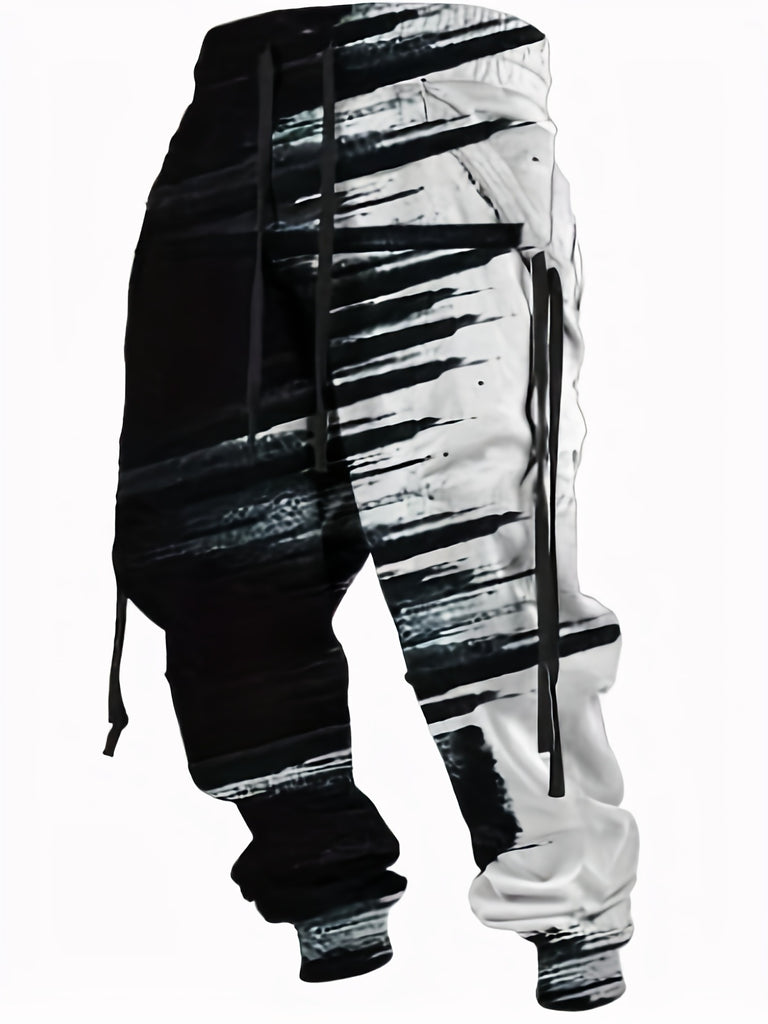 kkboxly  Ribbon Design, Men's Color Contrast Drawstring Trendy Comfy Jogger Pants
