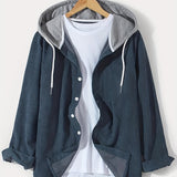 kkboxly  Men's Corduroy Hooded Jacket, Button Up Vintage Style Jacket Coat For School