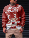 kkboxly  Christmas Elk Print Trendy Sweatshirt, Men's Casual Graphic Design Crew Neck Pullover Sweatshirt For Men Fall Winter