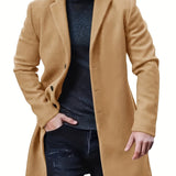 kkboxly Plus Size Men's Solid Midi Jacket For Fall Winter, Men's Clothing