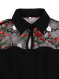 kkboxly kkboxly Floral Embroidery Mesh Sleeve Dress, Vintage Stithcing Polo Long Flared Sleeve Dress, Women's Clothing