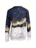 kkboxly   Marble Print Crew Neck Sweatshirt, Casual Long Sleeve Versatile Sweatshirt, Women's Clothing
