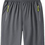 Quick Drying Comfy Shorts, Men's Casual Zipper Pockets Shorts For Summer Gym Workout Training