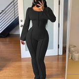 kkboxly Solid Rib Two-piece Set, Flared Sleeve Crew Neck Tops & High Waist Long Length Pants Outfits, Women's Clothing