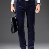 Men's Casual Corduroy Straight Leg Pants, Chic Stretch Trousers