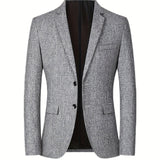 kkboxly  Father's Day Gift, Two Button Blazer, Men's Casual Solid Color Flap Pocket Lapel Sports Coat For Spring Fall Business