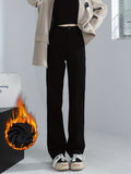 kkboxly Fleece Liner Casual Straight Jeans, High Waist Stretchy Loose Fit Denim Pants, Women's Denim Jeans & Clothing