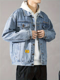 kkboxly  Men's Button Trendy Loose Denim Jacket, Men's Clothing For Spring Autumn