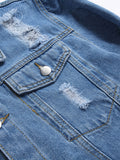 kkboxly  Men's Denim Jacket Washed Classic Casual Distressed Ripped Slim Fit Jacket Gifts
