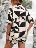 2025 kkboxly  Geo Print Casual Two-piece Set, Button Front Short Sleeve Shirt & Drawstring Shorts Outfits, Women's Clothing
