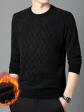 kkboxly  Thermal Knitted Cable Jacquard  Sweater, Men's Casual Warm Slightly Stretch Crew Neck Pullover Sweater For Men Fall Winter