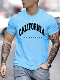 kkboxly  Men's Casual Trendy California Graphic Print Comfortable Crew Neck Short Sleeve T-shirts, Summer Top Tees