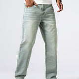 kkboxly Men's Classic Design Loose Fit Distressed Jeans, Casual Street Style Denim Pants For The Four Seasons