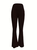 kkboxly  Solid High Waist Elastic Waist Pants, Elegant Flare Pants For Spring & Summer & Fall, Women's Clothing