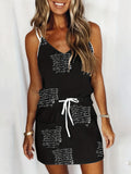 Kkboxly   Feather Print Cami Dress, Drawstring Waist Random Print Casual Dress For Summer & Spring, Women's Clothing