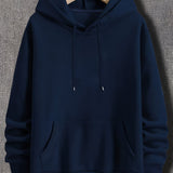 kkboxly Solid Color Hoodies For Men, Graphic Hoodie With Kangaroo Pocket, Comfy Loose Drawstring Trendy Hooded Pullover, Mens Clothing For Autumn Winter