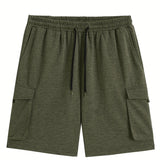 kkboxly  Plus Size Men's Relaxed Fit Cargo Shorts With Pockets, Oversized Casual Drawstring Shorts For Big And Tall Guys