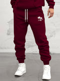 kkboxly  Letter / Coconut Tree Print Drawstring Sweatpants Loose Fit Pants Men's Casual Slightly Stretch Joggers For Winter Autumn Running Jogging