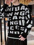 kkboxly  All Match Knitted Letter Print Sweater, Men's Casual Warm Slightly Stretch Round Neck Pullover Sweater For Fall Winter