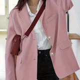kkboxly  Solid Button Front Blazer, Casual Lapel Long Sleeve Blazer For Office & Work, Women's Clothing