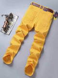 kkboxly  Y2k Slim Fit Jeans, Men's Casual Street Style Solid Color Slightly Stretch Denim Pants For Spring Summer