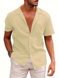 kkboxly  Men's Casual Fashion Solid Linen Shirt, Short Sleeve Shirt For Big & Tall Males, Plus Size