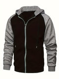 kkboxly  Fall/Winter Men's Colorblock Raglan Sleeve Zip Up Drawstring Hoodie