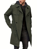 kkboxly  Plus Size Men's Trendy Windbreaker Double-breasted Belt Lapel Casual Slim Long Jacket  Coat