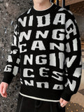 kkboxly  All Match Knitted Letter Print Sweater, Men's Casual Warm Slightly Stretch Round Neck Pullover Sweater For Fall Winter