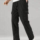 kkboxly  Trendy Solid Cargo Pants, Men's Multi Flap Pocket Trousers, Slim Casual Outdoor Pants, Men's Work Pants Outdoors Streetwear