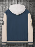 kkboxly  Embroidery Varsity Jacket, Men's Casual Color Block Button Up Jacket For Spring Fall School Baseball
