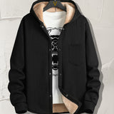 kkboxly  Warm Fleece Hooded Jacket, Men's Casual Medium Stretch Button Up Jacket Coat For Fall Winter