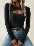 Cut Out Twist Ribbed Knit Sweater, Casual Long Sleeve Slim Fall Winter Knit Sweater, Women's Clothing