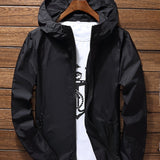 kkboxly  Men's Casual Zipper Pocket Hooded Windbreaker Jacket, Chic Zip Up Jacket For Outdoor Activities