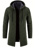 kkboxly  Warm Fleece Hooded Knitting Cardigan, Men's Casual Stretch Zip Up Overcoat For Fall Winter
