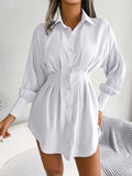 kkboxly  V-neck Loose Lapel Long Blouses, Casual Button Down Lantern Long Sleeve Fashion Long Shirts Tops, Women's Clothing