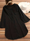 Solid Pocket Button Blouse, Casual Long Sleeve Blouse For Spring & Fall, Women's Clothing