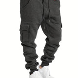 kkboxly  Classic Design Multi Flap Pockets Cargo Pants, Men's Casual Sweatpants Drawstring Cargo Pants Hip Hop Joggers For Autumn Summer Outdoor