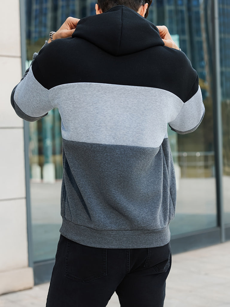 kkboxly  Cool Color Block Hoodies For Men, Men's Casual Design Hooded Sweatshirt With Kangaroo Pocket Streetwear For Winter Fall, As Gifts