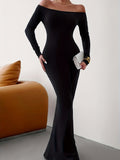 Off Shoulder Bodycon Mermaid Dress, Elegant Slim Long Sleeve Dress For Party & Banquet, Women's Clothing