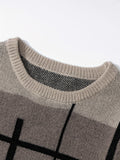 kkboxly  All Match Knitted Color Block Sweater, Men's Casual Warm Slightly Stretch Crew Neck Pullover Sweater For Men Fall Winter