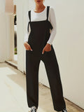 kkboxly  Solid Patched Pockets Knot Strap Overall Jumpsuit, Casual Overall Jumpsuit For Spring & Summer, Women's Clothing