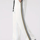 kkboxly  Men's Casual Side Striped Joggers, Chic Straight Leg Trousers For Leisure Activities