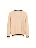 Striped Print Knit Sweater, Casual V Neck Long Sleeve Sweater, Women's Clothing
