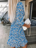 Kkboxly  Women's Dresses Puff Sleeve Floral Print Ruched Waist V-Neck Boho Dresses