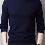 kkboxly  All Match Knitted Sweater, Men's Casual Warm Mid Stretch Solid Color Crew Neck Pullover Sweater For Fall Winter