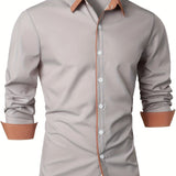 kkboxly  Men's Casual Trim Contrast Button Long Sleeve Shirt