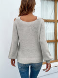 Criss Cross Solid Knit Sweater, Casual Cold Shoulder Long Sleeve Sweater, Women's Clothing