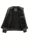 kkboxly  Men's Casual Fashion Stand-up Collar Plush Pu Leather Jacket Waterproof Windproof Warm Winter Coat