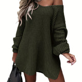 kkboxly  Solid Sweater Dress, Casual V Neck Long Sleeve Versatile Dress, Women's Clothing